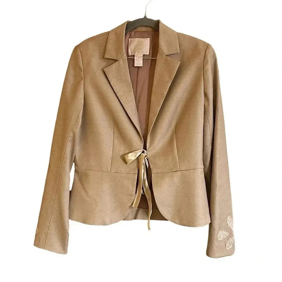 Rebecca Taylor Tan Tie Front Wool Blend Blazer Size 10 - Picture 2 of 10